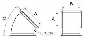 Вентиляция прямоугольная отвод 45°